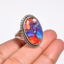 Pink Oyster Copper Turquoise Ring 925 Sterling Silver Gemstone Ring wedding gift