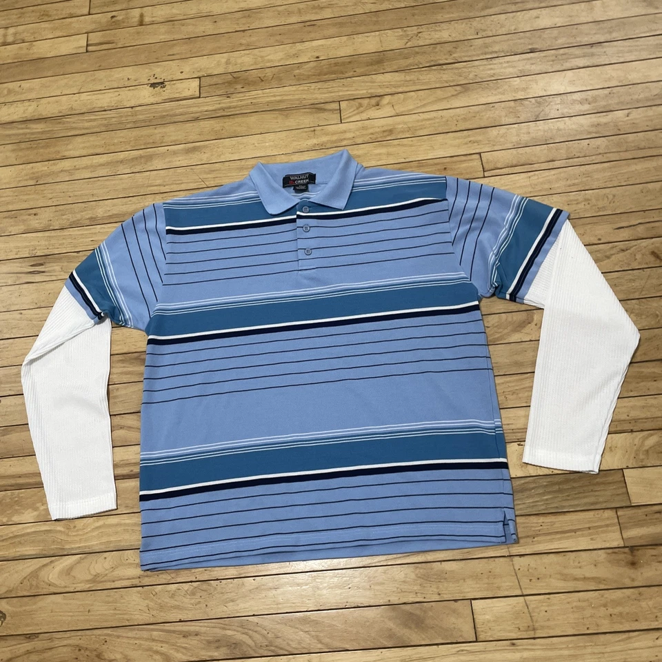 Camisa Walnut Creek Hombres 2XL Azul Negro Y2k Rayas Blanco Capas Rugby Mangas XXL Foto 4 de 4