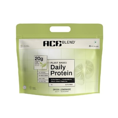 Ace Blend Daily Protein Powder Green Lemonade Flavour 20gm Each 15 Sachets