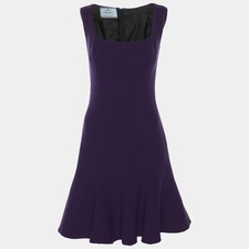 Prada Purple Virgin Wool Flare Midi Dress S