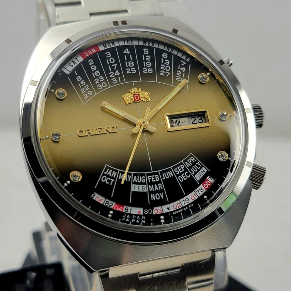 RELOJ MOV'T JAPONÉS MARRÓN CALENDARIO MULTIANUAL ORIENT COLLEGE VINTAGE Foto 3 de 4