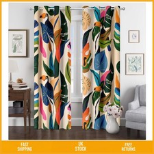 Image of Vibrant Tropical Palm Leaf Room Darkening Window Curtains Pair 52x84 In 2pc