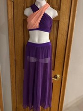 THE LINE UP STARFIRE BRA TOP MESH GAUCHO PANTS PURPLE PEACH DANCE COSTUME SZ 8