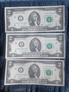 $2 dollar bill lot of 3 with same printing errors UNC 2017A.  Read desc.