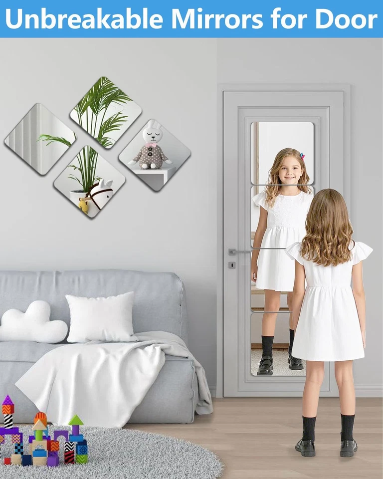 8”x8” Unbreakable Mirror Tiles 4PCS, Shatterproof Acrylic Wall Mirror for Room - Image 4 of 4
