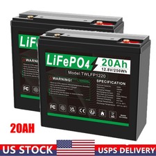 2Pack 20AH 12V Lithium LiFePO4 Battery Rechargeable for Boat Solar RV Off-Grid