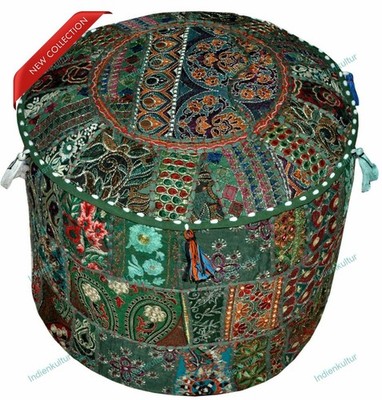 New Boho Floral Pouf Ottoman Vintage Indian FootStool Ethnic Living Room Decor