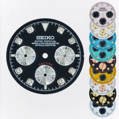 29.5mm Watch Dial Green Luminous for Seiko VK63 Quartz Diamond Inlaid Dials