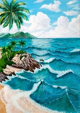 Palme da spiaggia paesaggio marino. Dipinto acrilico originale dell'artista...