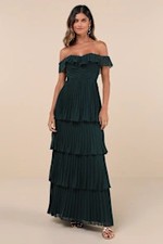 Lulus Always Remarkable Pleated Off-The-Shoulder Maxi Dress Green Large