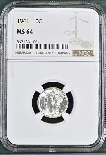 1941 Mercury Dime NGC MS-64 -021