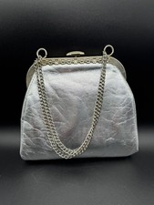 Vintage Silver Metallic Handbag Chain Handle Evening Purse 8 x 7.5