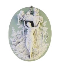 Basket Full of Angels Antique Jasperware High Relief Plaque Semi-Nude