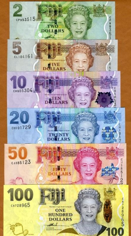 FIJI Set, $2;5;10;20;50;100, P-109-110-111-112-113-114 , 2007-2011, UNC