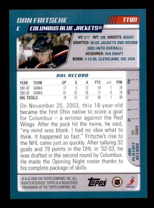 2003-04 Topps Traded #TT101 Dan Fritsche RC. - Image 2 of 2
