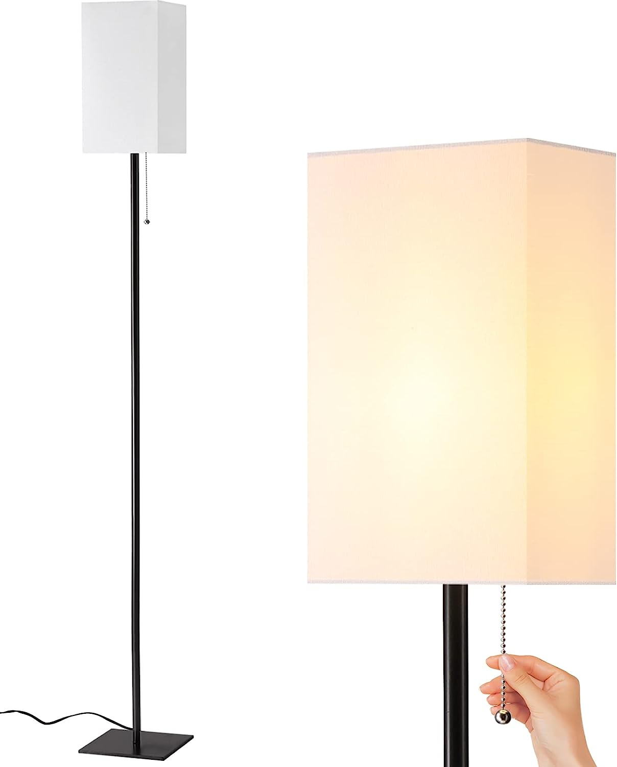 Modern Floor Lamp for Living Room with Linen Shade and Simple Design