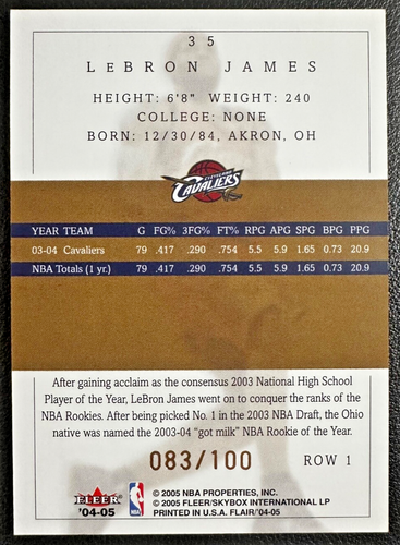 LEBRON JAMES 2004-05 Flair Basketball Row 1 Parallel (2nd Year Card) 083/100 - Bild 2 von 2