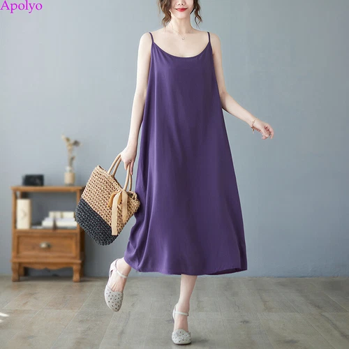 Womens Sundress Cotton Linen Slip Tank Summer Casual Loose Shirt Tunic Dress - Bild 16 von 29