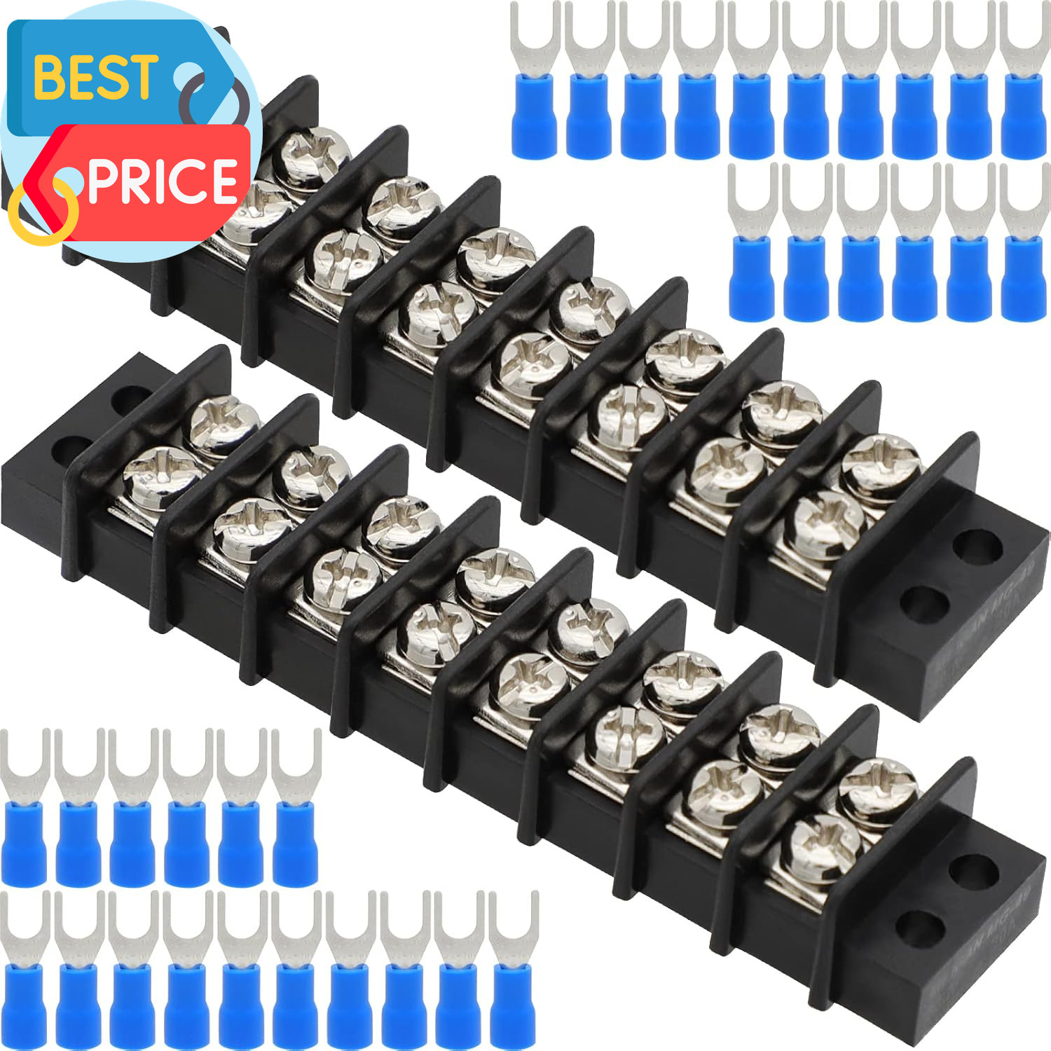 Terminal Block 2 Pack 8 Circuits 20-30A 200V-450V Dual Row Screw Terminals Strip