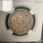 1858 50c UNC NGC Toned Blue Red Color Uncirculated BU Liberty Seated Half Dollar