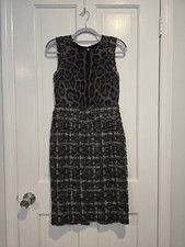 Dolce & Gabbana Grey Leopard Print Tweed Wool Blend Sheath Dress IT36 US0-2 XS