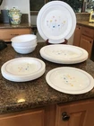 ARCOPAL France PASTORAL Vtg. Milk Glass 6 Salad 6 dinner, 5 soup bowls PRISTINE