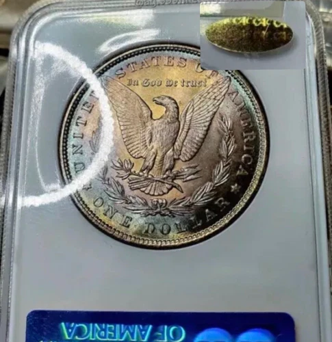Gold CAC Sticker Rainbow Toned Morgan NGC MS-64 Fatty