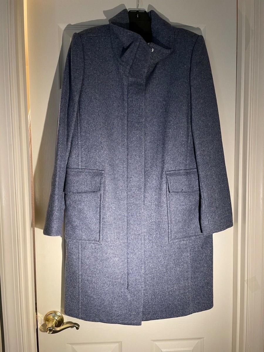 THEORY Women's FUNNEL NECK WOOL COAT Graphic Twill Blue Sz M | eBay