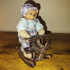 Lee Bears Plush Rocking Airplane Wooden Plane Ceramic face Bear Figurine Vintage