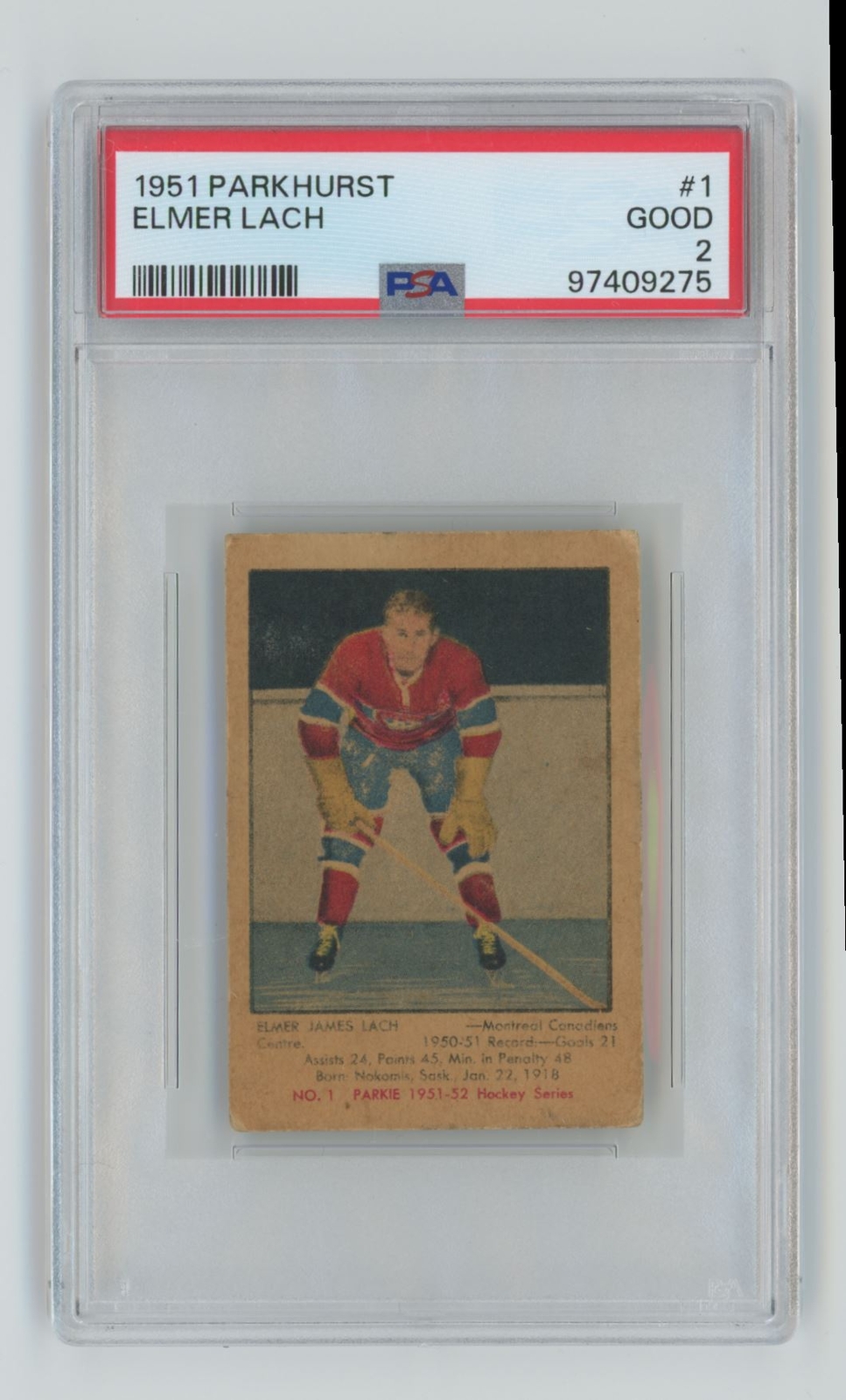1951-52 Parkhurst PSA Fresh Slab Set Break Elmer Lach RC PSA 2 Montreal