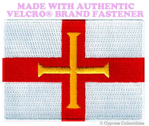 VELCRO INC. GUERNSEY FLAG PATCH BAILIWICK EMBROIDERED SOUVENIR UK w/ VELCRO® Brand Fastener