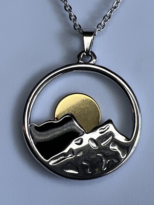 NEW 18'' Mountain View Hiker Camping Necklace in Silver