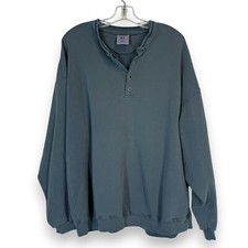 Vintage Russell 90s Sweatshirt Top Mens XL Henley Streetwear Gray Green
