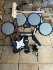 Harmonix Xbox 360 Rock Band Wireless Guitar And Wired Drum Set With Game Tested