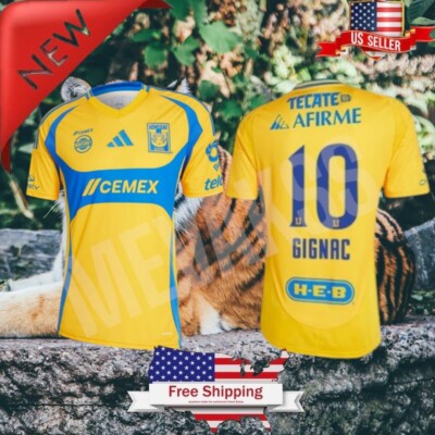 Liga Mx Tigeres UANL Jersey Size Large Home Yellow #10 Gignac Player Version