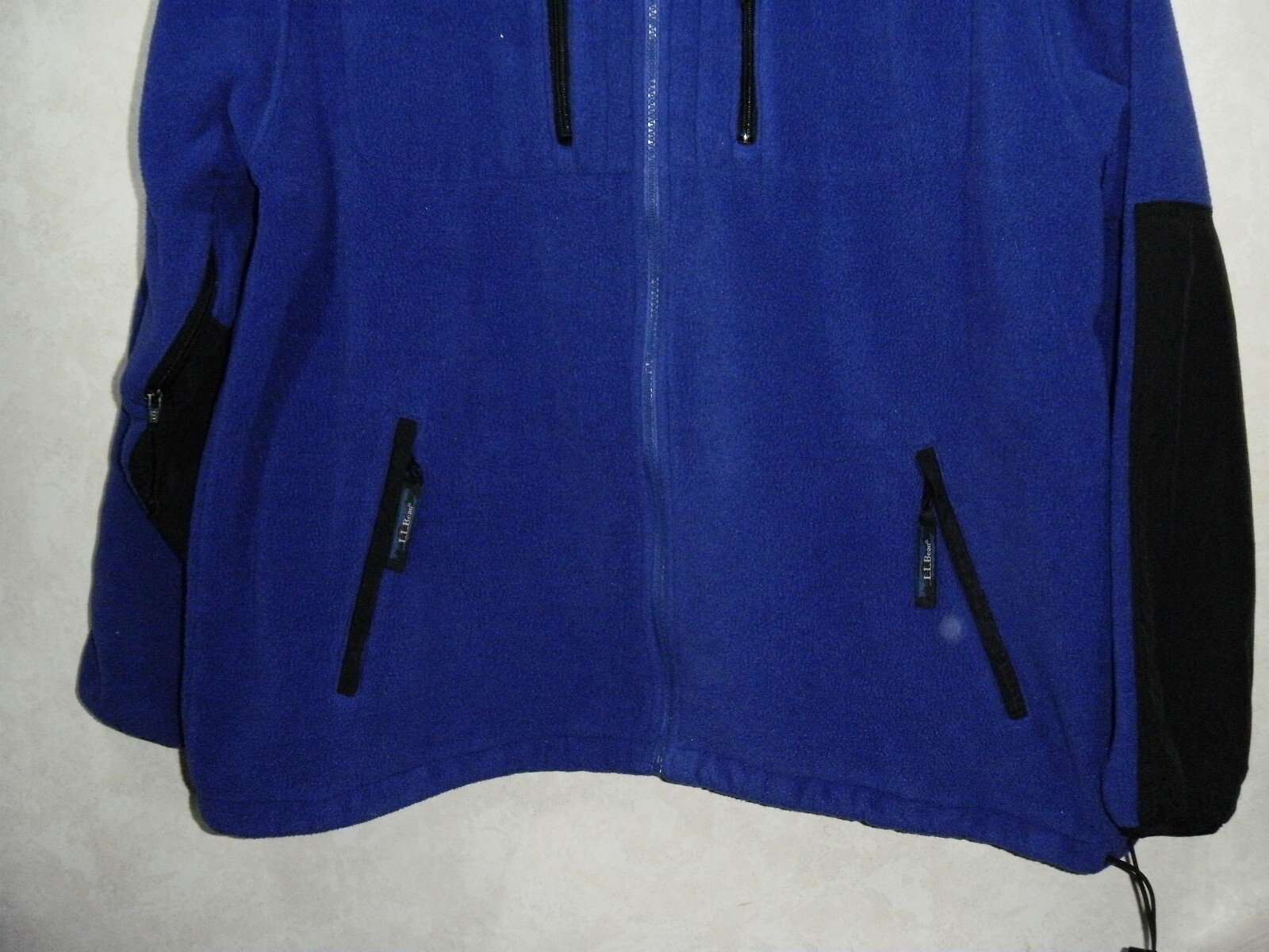 LL Bean Fleece Jacket Men Blue Black Full Zip Collared Long Sleeve