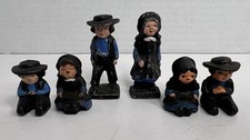 Lot 6 Vtg Metal Cast Iron Mini Amish School Boy  Girl Standing Sitting