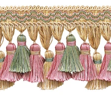Pastel Green Lt Gold 3.75" Tassel Fringe Trim Rose Garden [5 Yards]