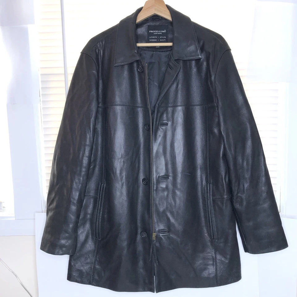 Pronto Uomo Hombres Negro Genuino Piel de Cordero Suave Chaqueta S/P Abrigo Motocicleta Foto 2 de 4