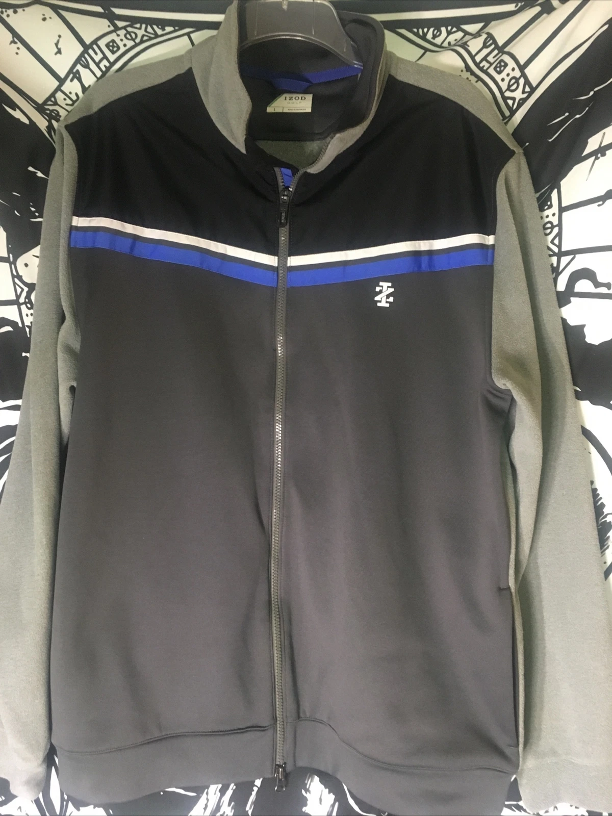 Mens Izod Golf Zip-up Jacket Size Large Blue/Black/Gray Soft Shell Lightweight