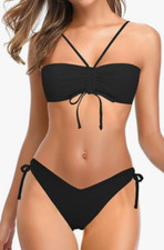 NEW SHEKINI Women's Bandeau Bikini Tie Knot 2 Piece Swimsuit Size Small