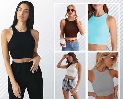 Damen Sommer Freizeit Bluse Shirt Damen Ärmellos Weste Tank Gerippt Crop Top
