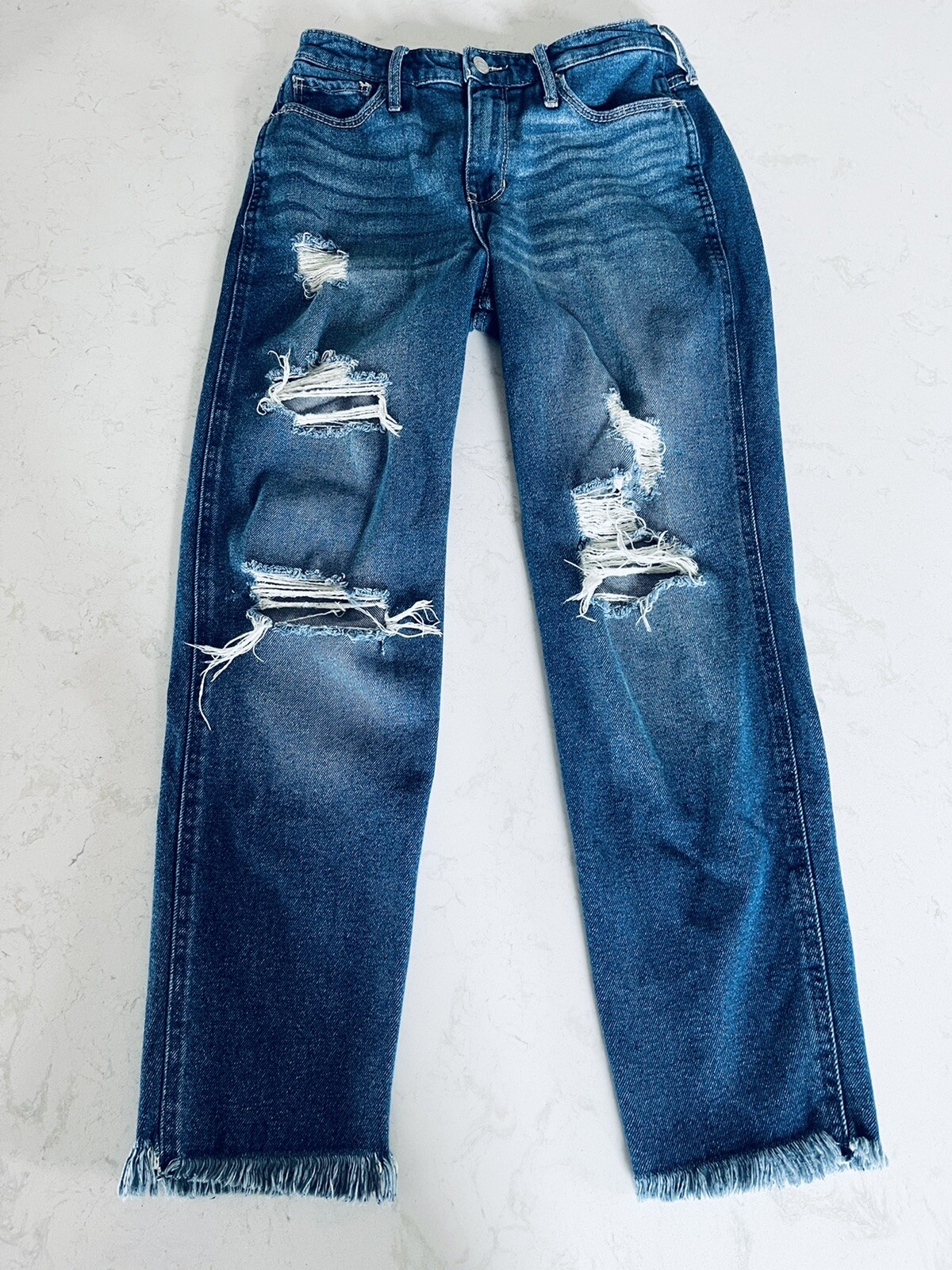 Hollister High-Rise Mom Jeans Blue Distressed Ripped 26 X 27 Vintage Stretch-image