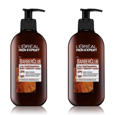  Loreal Men Expert BARBER CLUB Bartshampoo 3in1 Bartpflege Zerdernholz 2x 200ml 