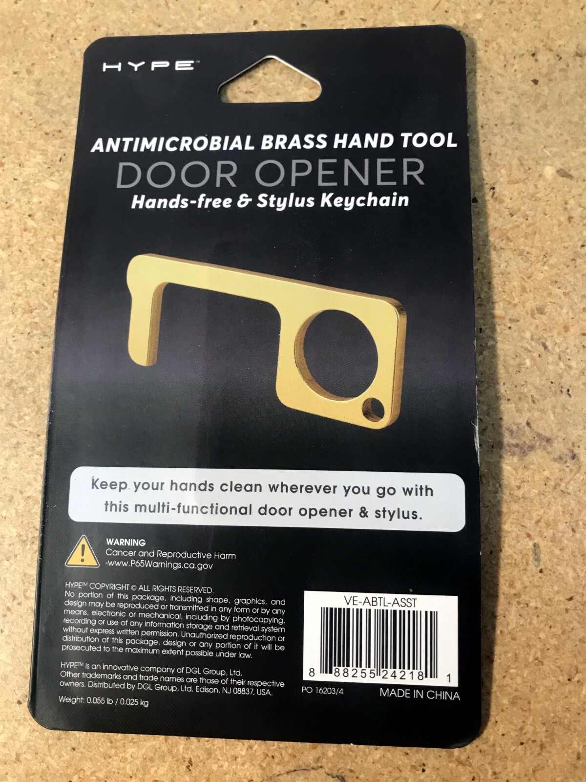 12 Brass Door Opener Hands Free Keychain HYPE Antimicrobial Brass Hand