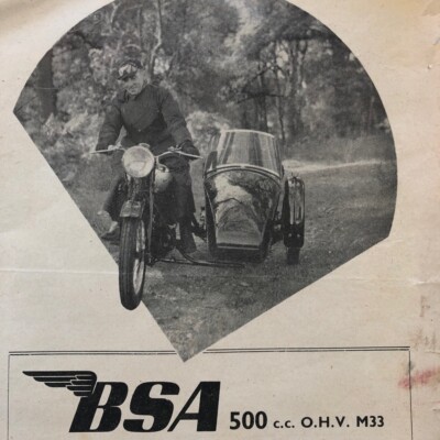 1947 BSA Sidecar MOTORCYCLE Motor Cycling VINTAGE ADVERTISING