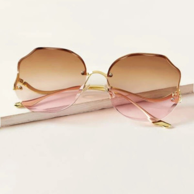 Women s  Sunglasses Oversized  Gradient Gold, Rimless Vintage Sunglasses