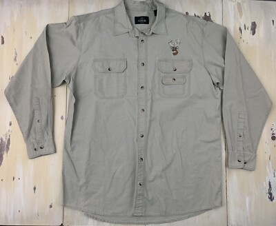 REDHEAD - Embroidered Deer Khaki Beige Tan L/S Button-up Shirt, Mens XLT TALL XL
