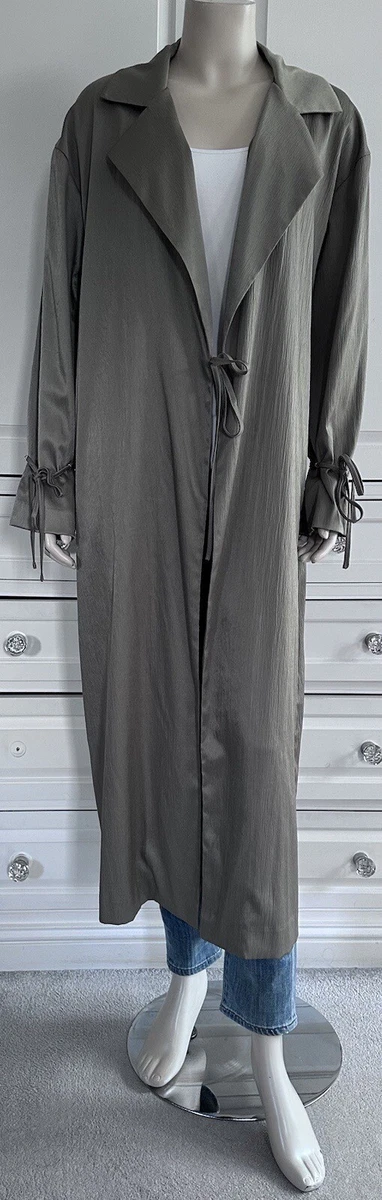 RRP 59.99 ZARA khaki creased effect long flowing Trench Coat Jacket XS S UK10
