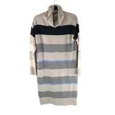 Stitchdrop Sweater Dress Shift Cowl Neck Striped Beige Gray Black XS